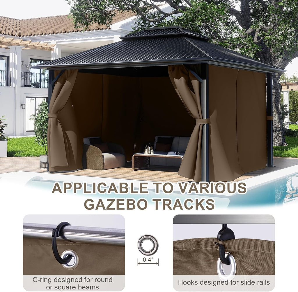 BPS 12' x 16' Gazebo Privacy Curtains with Double Zipper, 4-Panels Side Wall Universal Gazebo Side Panels Replacement for Patio, Outdoor Canopy, Garden and Backyard (Curtain Only)