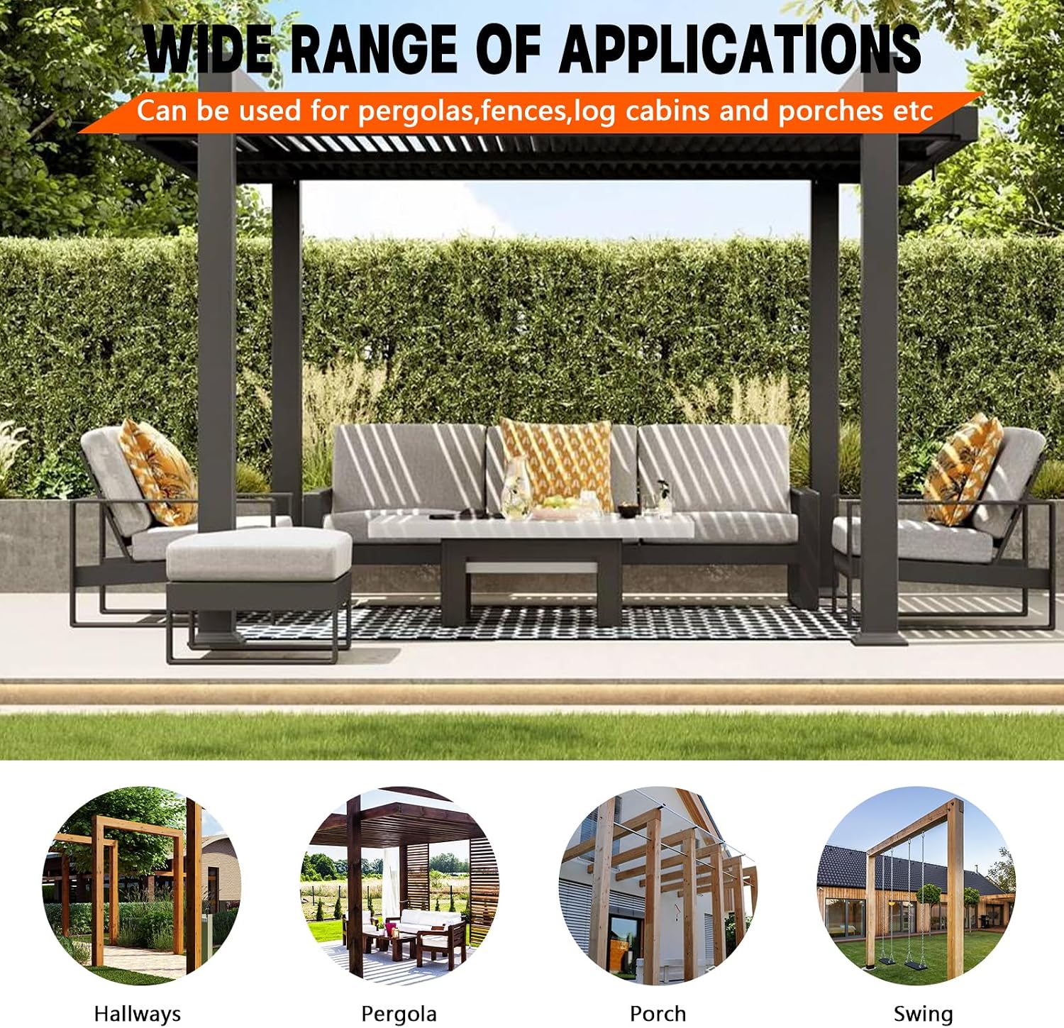 Pergola DIY Bracket Kits,2-Way L Shaped Corner Brackets for 4' x 4'(Actual:3.5' x 3.5') Lumber for Outdoor Pergola,Proch,Log Cabin W/Hardware - 4Pack…