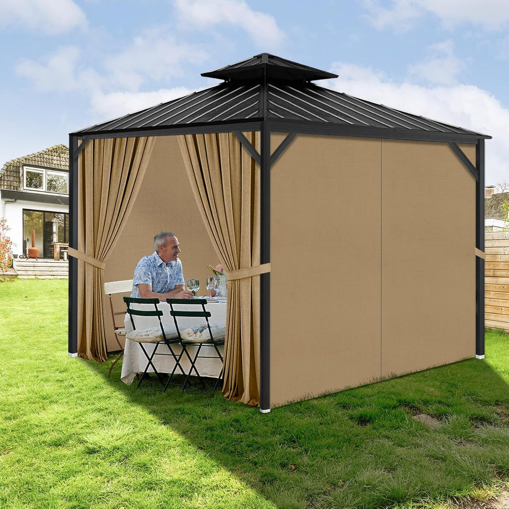 Gazebo Privacy Curtains 12' x 14' with Zipper 4-Panels Side Wall Universal Replacement for Patio, Outdoor Canopy, Garden and Backyard (Curtain Only)