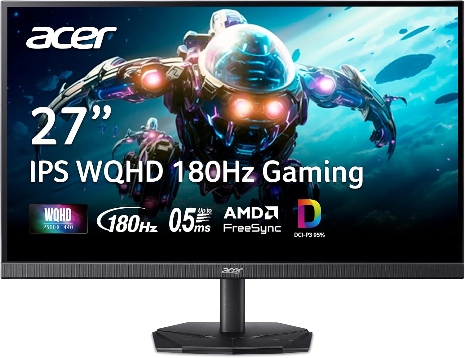 acer Nitro 27 Inch WQHD 2560 x 1440 IPS Gaming Monitor | AMD FreeSync | Up to 180Hz Refresh | Up to 0.5ms | HDR 10 Support | One Display Port 1.2 & Two HDMI 2.0 | KG271U N3bmiipx (Renewed)