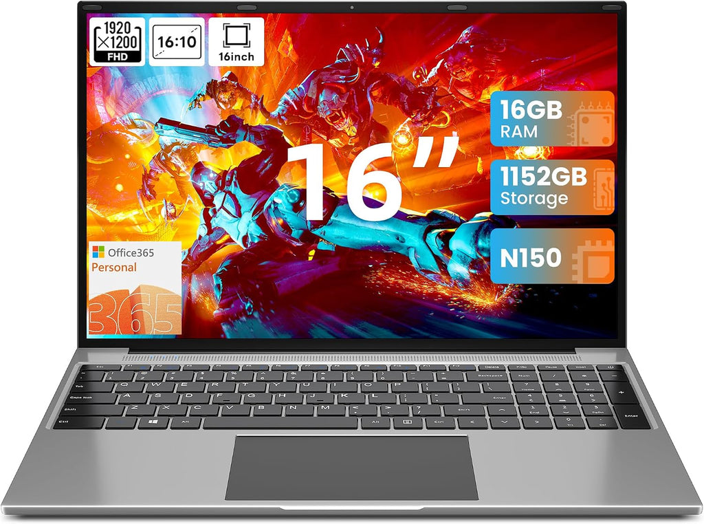 jumper 16 Inch Laptop,12th N150 Processor,1200P IPS Display,1-Year Office 365, 16GB DDR4, 1TB SSD 128GB ROM, Windows 11 Computer, tubro Boost 3.6GHz, Type-C, Purple, for Business and Students.