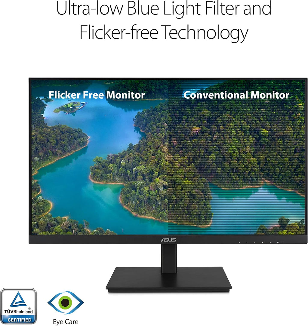 ASUS 24'1080P Monitor(VA24DQSB)-Full HD,IPS,75Hz,Speakers Adaptive-Sync Low Blue Light Flicker Free VESA Mountable Frameless, HDMI DisplayPort, VGA, USB hub Height Adjustable, Black,12.8'x21.3'x2.1'