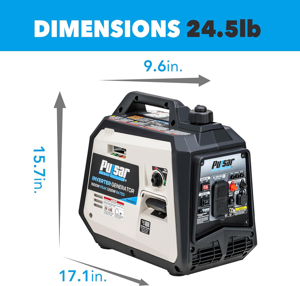 Pulsar PGD16ISCO Ultra Light Quiet 1600W Portable Gas Inverter Generator, CARB Compliant