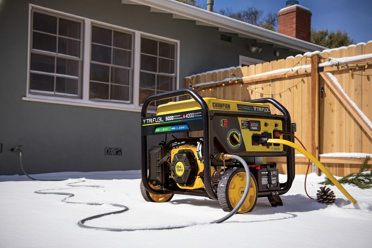 Champion Power Equipment 5000-Watt Electric Start Tri Fuel RV Ready Portable Generator with CO Shield