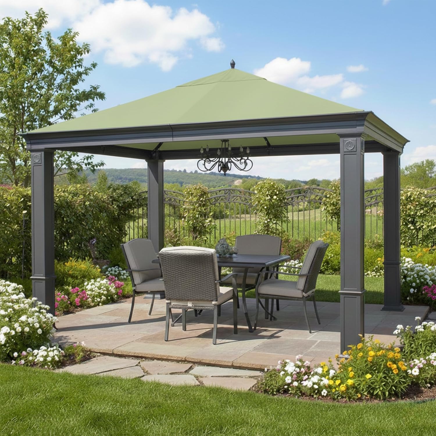 Garden Winds Reinforced RipLock 350 Replacement Canopy Top Cover Compatible with Tiverton (Series 3) 10' x 12' Gazebo Models SA-585, DPCI 009050195 - Sage