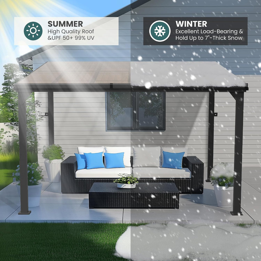 10 * 24FT Pergola,4 * 8 Inch Thickened Pillars & Enlarged Base,Outdoor Hardtop Lean to Gazebo,Wall Mounted Pergola,Pergolas Gazebos Clearance,Aluminum Frame Pergola,UV Resistant Patio Roof
