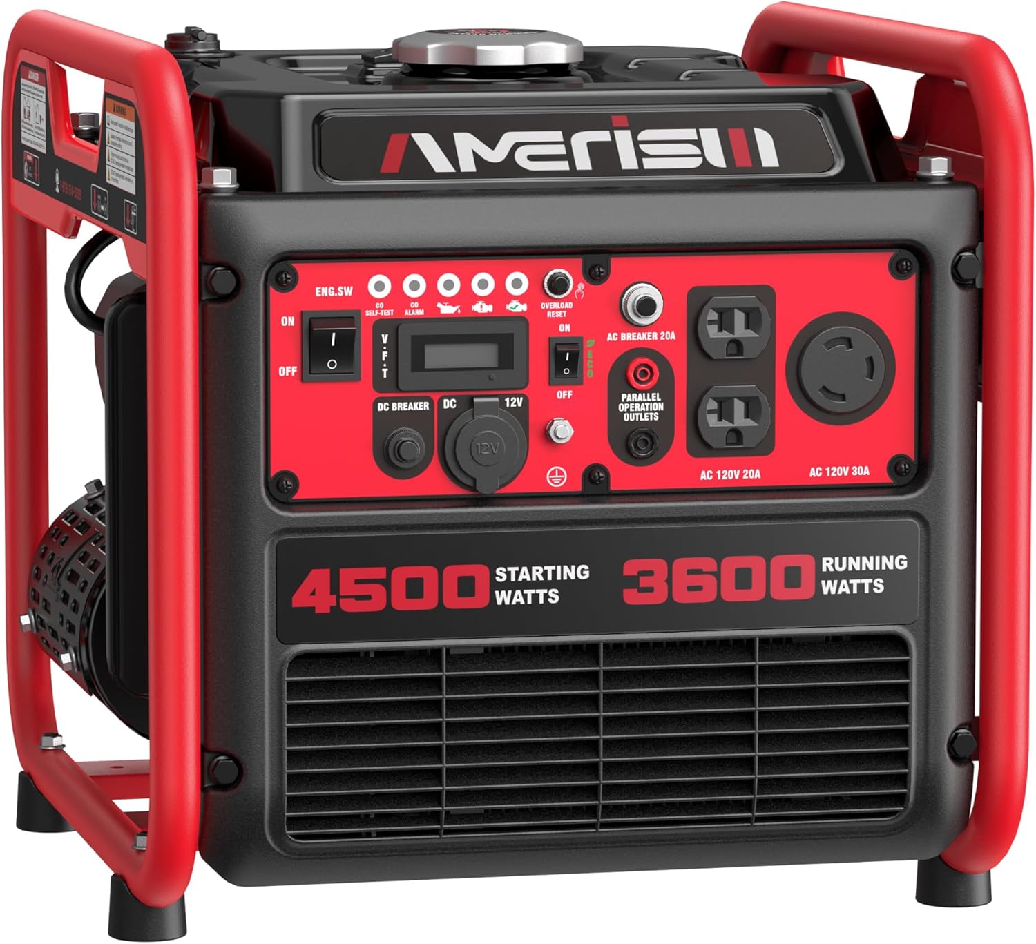 AMERISUN 4500W Gas-Powered Inverter Generator, CO-Sensor, Lightweight, Quiet EPA Compliant for Home, Emergency Backup, Camping, Tailgating, 2025 Version
