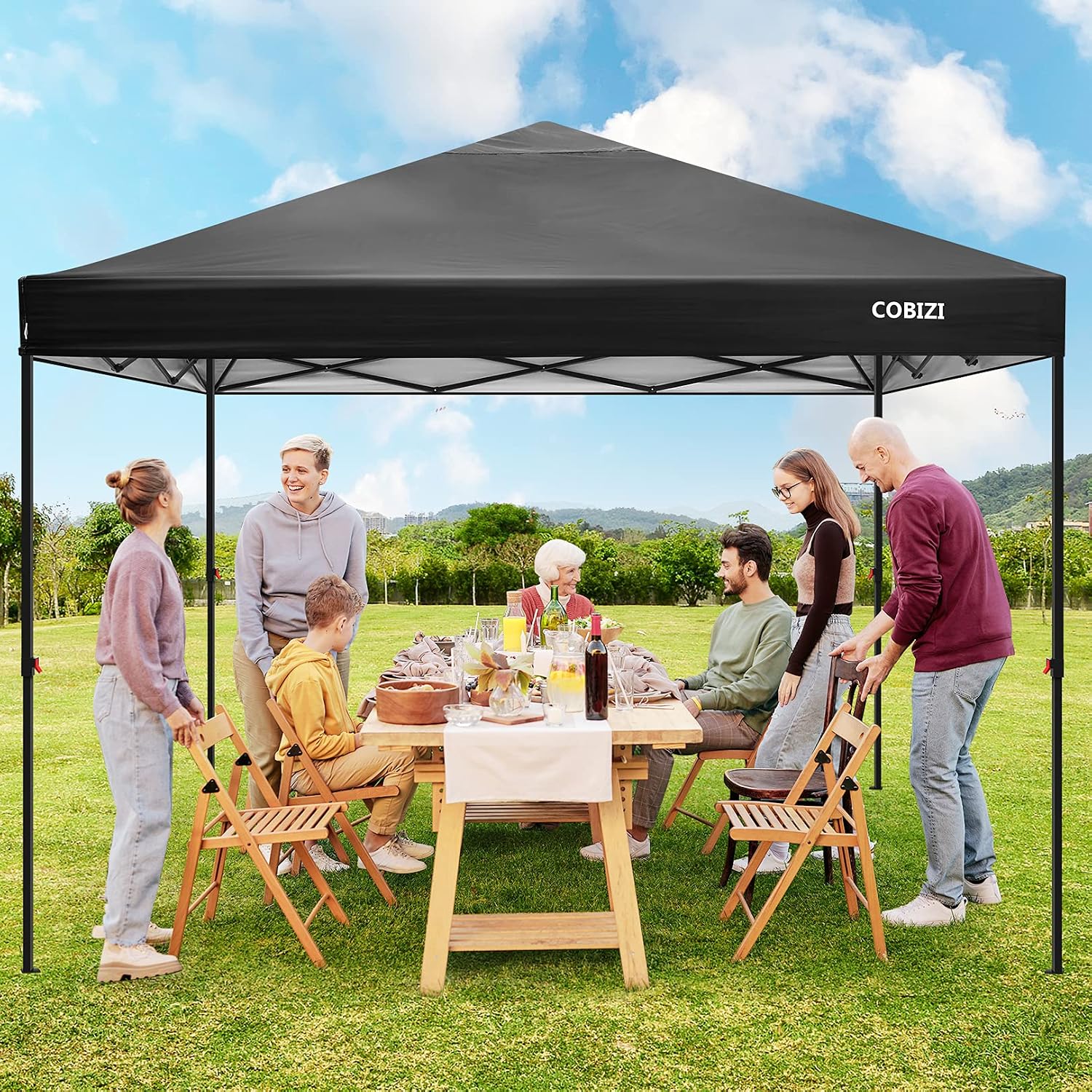 COBIZI 10x10ft Portable Pop Up Canopy Waterproof Gazebo One-Push Outdoor Canopy Party Tent Instant Shelter Sun Shade with Wheeled Carry Bag, Black
