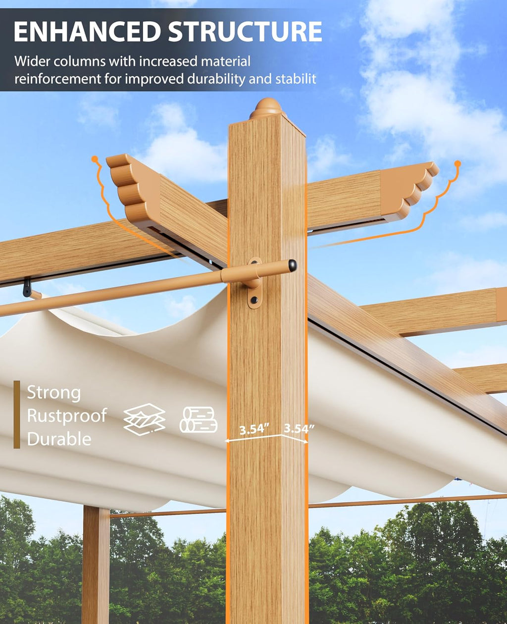 Garvee 10x13 ft Outdoor Pergola with Retractable Canopy – Upgraded Aluminum Faux Wood Grain Metal Patio Pergola for Modern Backyard Deck, Porch, Grape Trellis in Beige