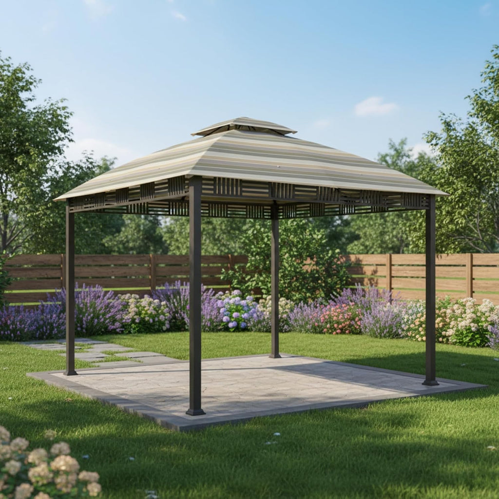 Garden Winds Durable 350 Replacement Canopy Top Compatible with Westbrook 10' x 12' Gazebo Model A101007903 - Stripe Stone