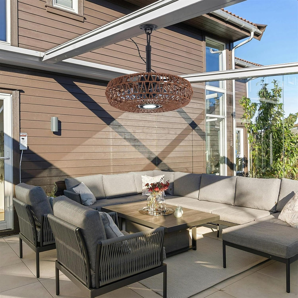 She's home 20'' Outdoor Gazebo Fan with Lights and Remote, Outside/Indoor Hanging Rattan Ceiling Fan, 3CCT Dimmable, 6-Speed DC Motor, Plug-in Wicker Woven Caged Ceiling Fans for Patio Porch Pergola
