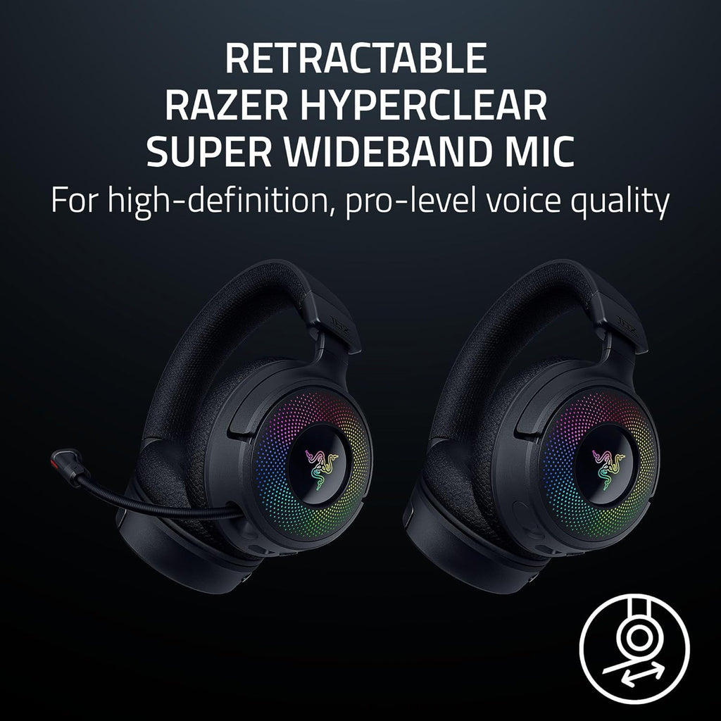 Razer Kraken V4 Wireless Gaming Headset: 2.4GHz, Bluetooth, USB - Super Wideband Mic - 40 mm Drivers - 9 Zone RGB Lighting - for PC, Mac, PS5, Nintendo Switch 2, Steam Deck, Smartphone - Black