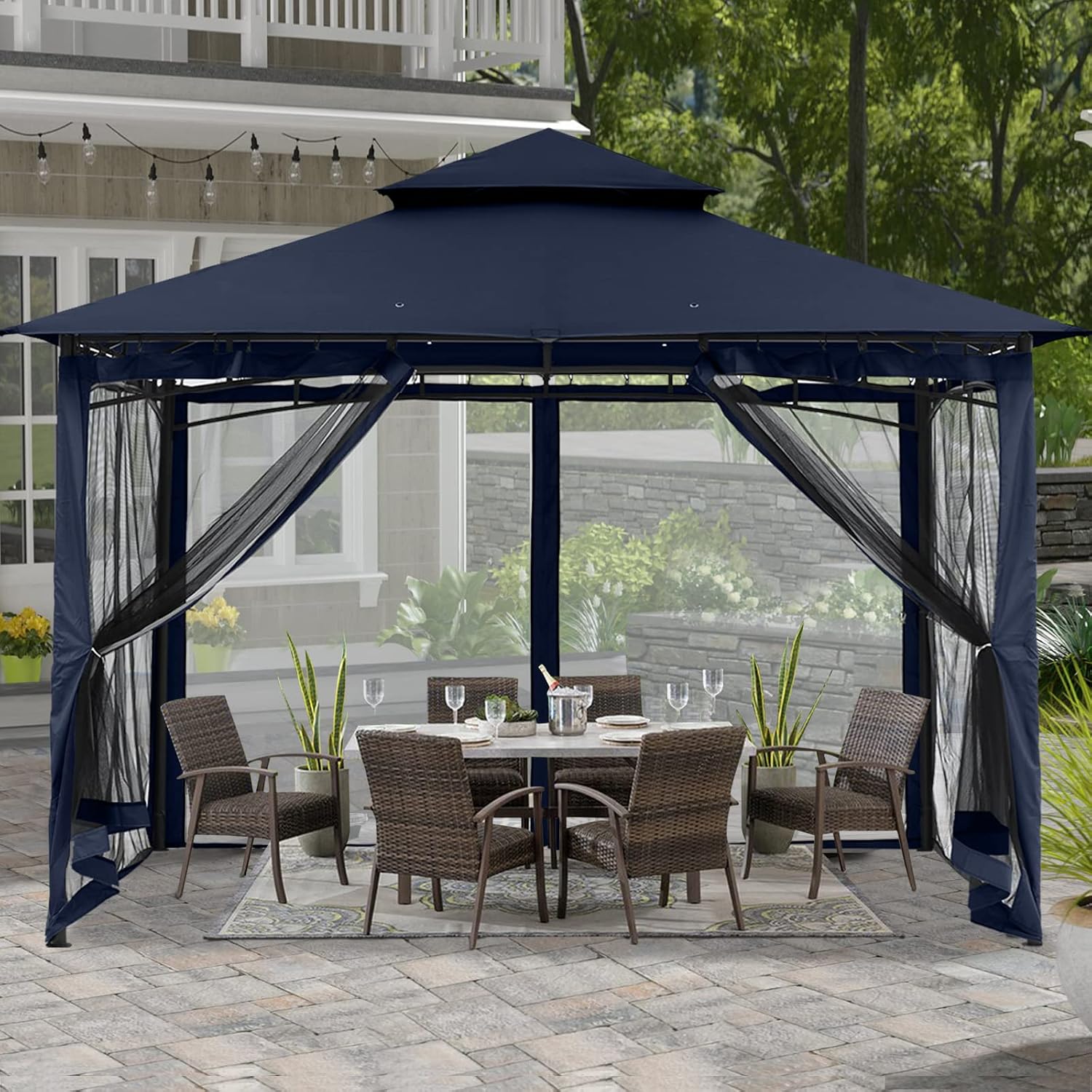 ABCCANOPY Gazebos for Patios 8x8 - Outdoor Steel Frame Gazebo with Mosquito Netting for Lawn Backyard Garden Deck (Navy Blue)