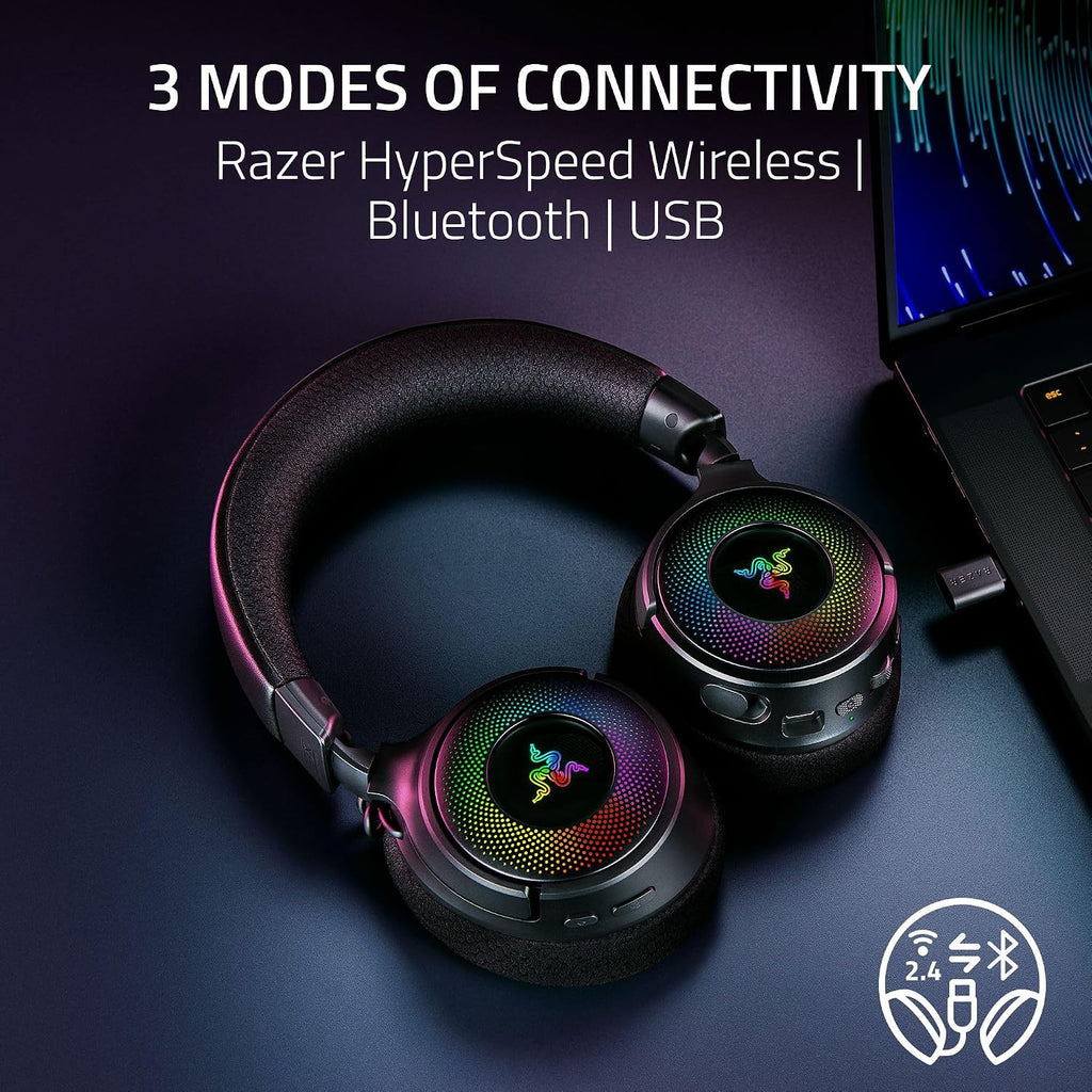 Razer Kraken V4 Wireless Gaming Headset: 2.4GHz, Bluetooth, USB - Super Wideband Mic - 40 mm Drivers - 9 Zone RGB Lighting - for PC, Mac, PS5, Nintendo Switch 2, Steam Deck, Smartphone - Black