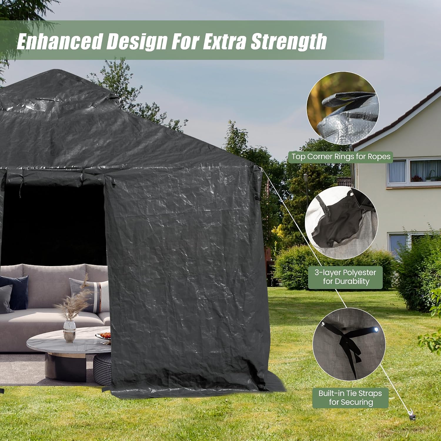 Domi 8' x 8' Winter Gazebo Cover, All Season Universal Waterproof Enclosed Cover with Sidewalls & Mesh Windows for Hardtop Gazebos, Heavy Duty All-Weather Outdoor Protection (Grey)