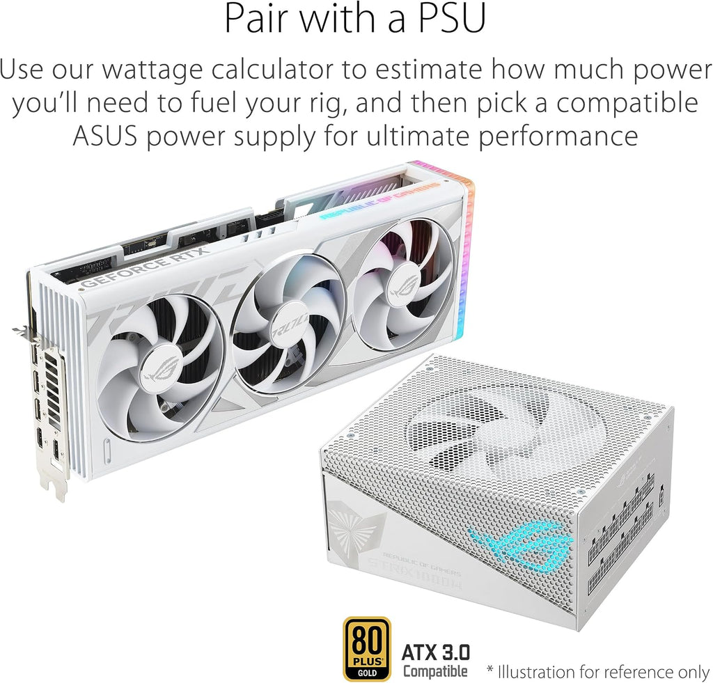 ASUS ROG Strix GeForce RTX™ 4080 Super White OC Edition Gaming Graphics Card (PCIe 4.0, 16GB GDDR6X, DLSS 3, HDMI 2.1a, DisplayPort 1.4a, Vapor Chamber, Power Sensing, Aura Sync)