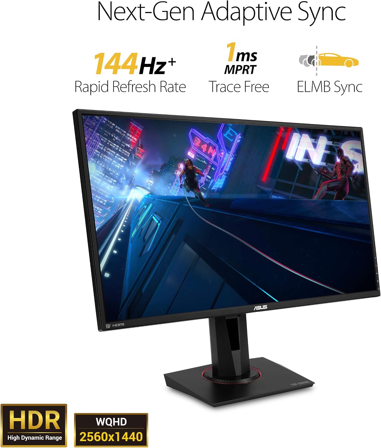 ASUS TUF Gaming 27' 2K HDR Gaming Monitor (VG27AQ) - QHD (2560 x 1440), 165Hz (Supports 144Hz), 1ms, Extreme Low Motion Blur, Speaker, G-SYNC Compatible, VESA Mountable, DisplayPort, HDMI,Black