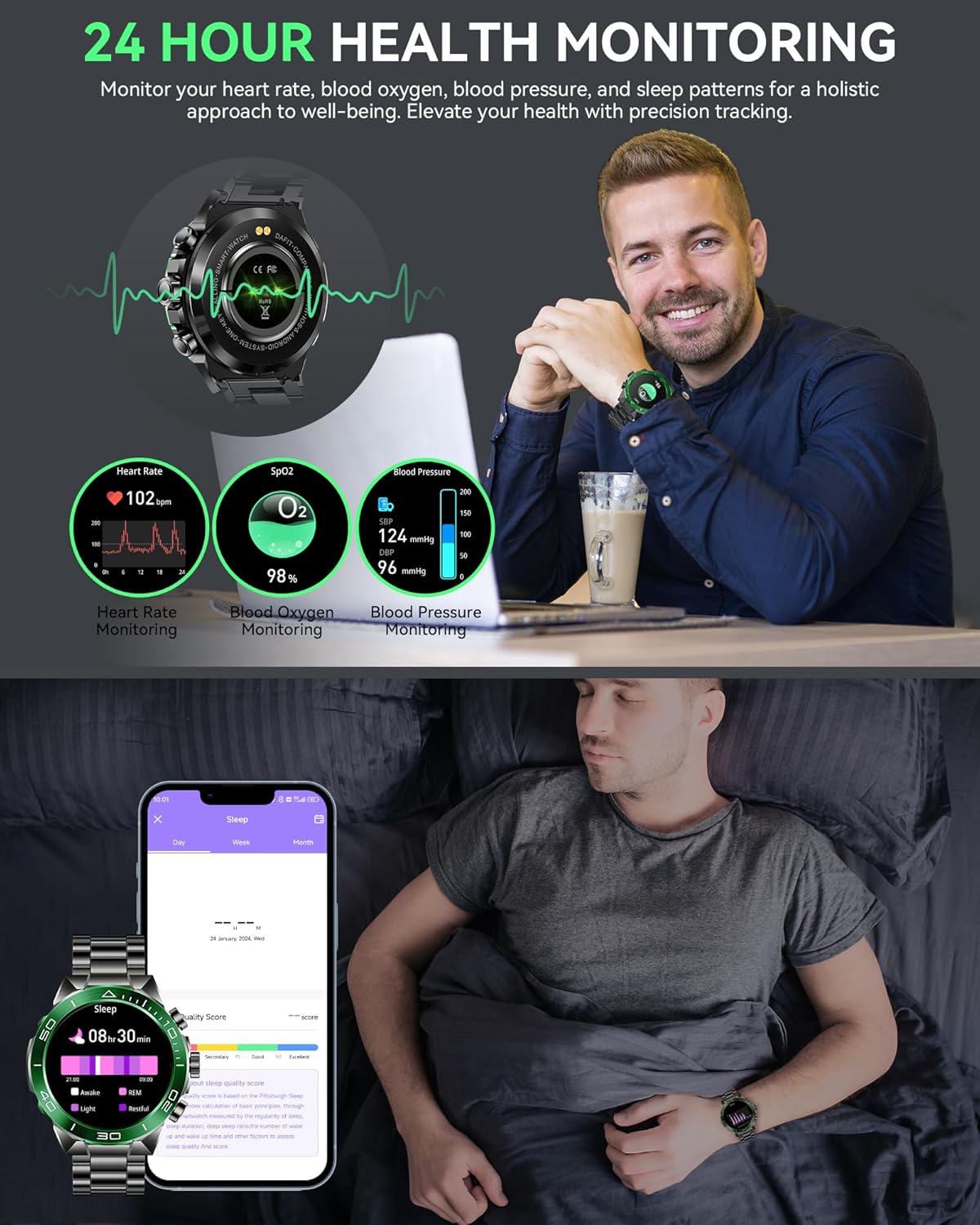 SOUYIE Men's Luxury Smart Watch - 1.43' AMOLED Display Smartwatch with HD Bluetooth Calling, 400mAh 30-Day Battery, 100+ Sports Modes, Health Monitor with Metal/Silicone Straps for Android iPhone