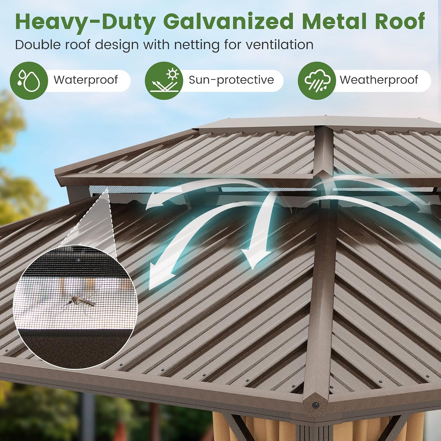 Tangkula 12x12 FT Hardtop Gazebo, Outdoor Permanent Pavilion Shelter with Netting & Curtain, Heavy-Duty Double Galvanized Metal Roof, Aluminum Frame, Outdoor Gazebo for Patio Garden Deck Lawn