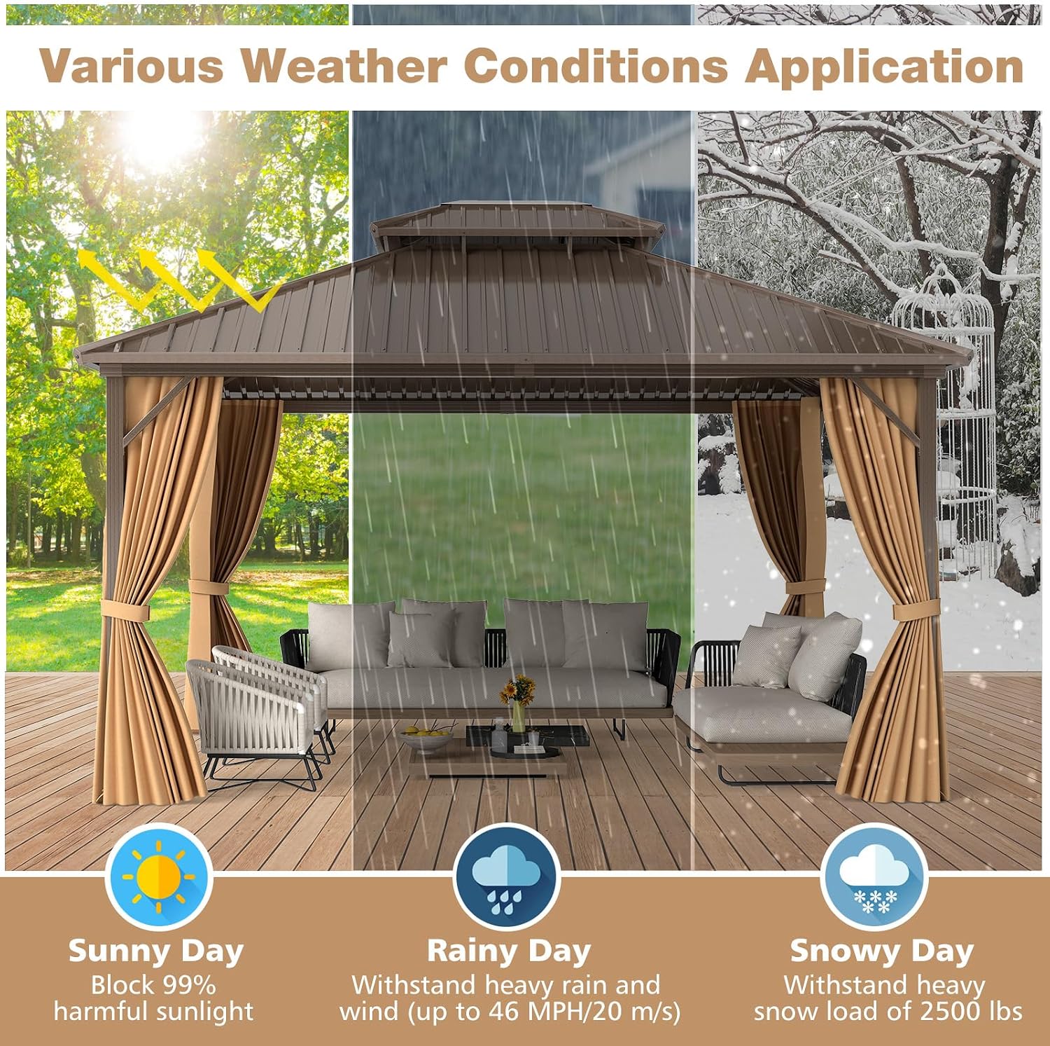 Tangkula 12x14 FT Hardtop Gazebo, Outdoor Permanent Pavilion Shelter with Netting & Curtain, Heavy-Duty Double Galvanized Metal Roof, Aluminum Frame, Outdoor Gazebo for Patio Garden Deck Lawn