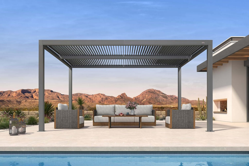 PURPLE LEAF Louvered Pergola 10' x 15' Outdoor Full Aluminum Pergola with Adjustable Rainproof Roof Modern Retractable Patio Hardtop Gazebo for Deck Backyard Garden Slate Grey