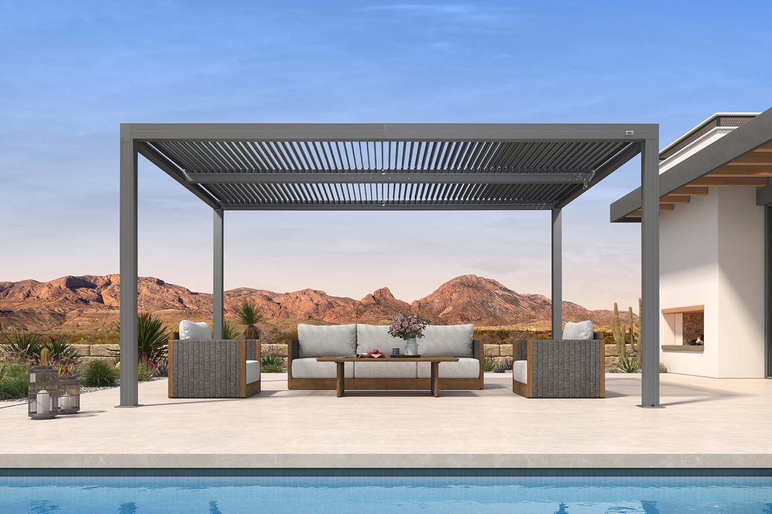 PURPLE LEAF Louvered Pergola 10' x 15' Outdoor Full Aluminum Pergola with Adjustable Rainproof Roof Modern Retractable Patio Hardtop Gazebo for Deck Backyard Garden Slate Grey