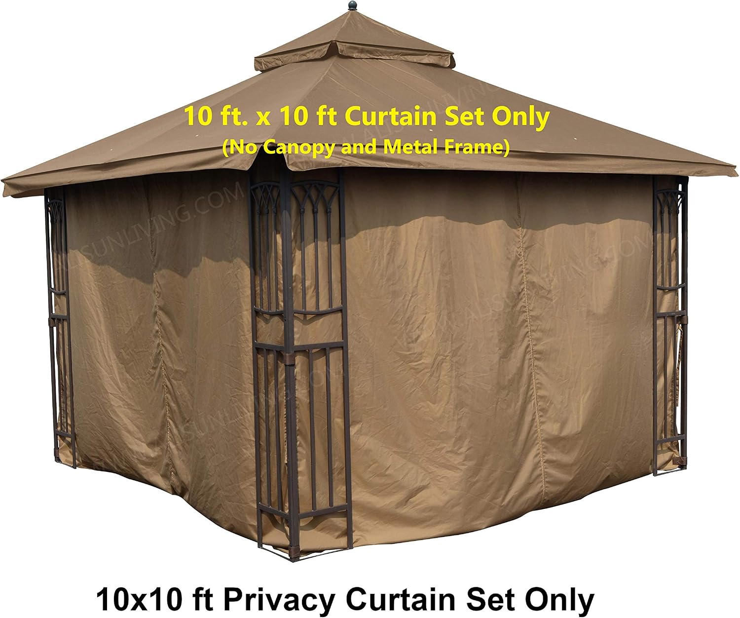 APEX GARDEN Four-Side Privacy Curtain Set for 10-Ft x 10-Ft Gazebo (10-ft x 10-ft, Tan)