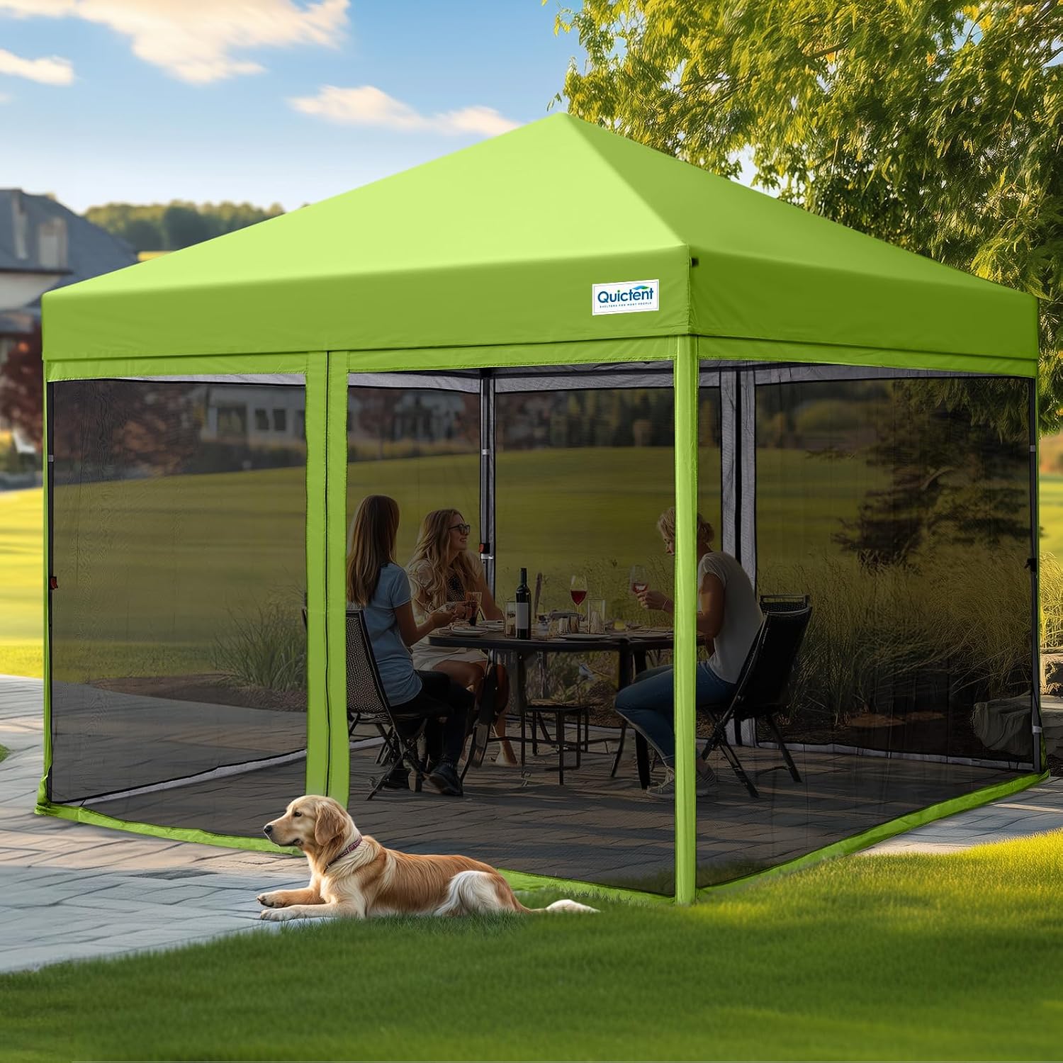 Quictent 10'x10' Pop up Screened Canopy Tent with Mosquito Netting, Portable Easy up Outdoor Screen House Shelter for Patio, Camping and Picnic, Includes Wheeled Carry Bag