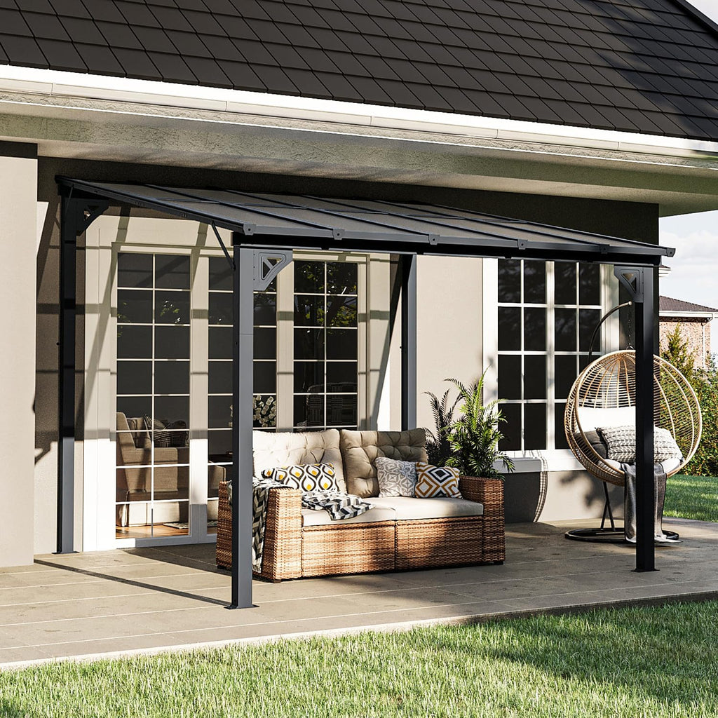 10' x 10' Gazebo for Patio, Gazebo Pergola with Sloped Roof, Large Wall-Mounted Heavy Duty Awnings, for Backyard, Deck, Patio