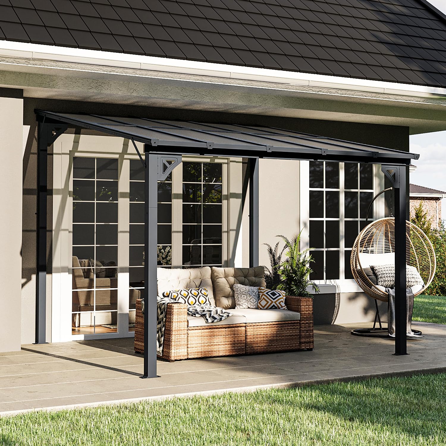 10' x 10' Gazebo for Patio, Gazebo Pergola with Sloped Roof, Large Wall-Mounted Heavy Duty Awnings, for Backyard, Deck, Patio