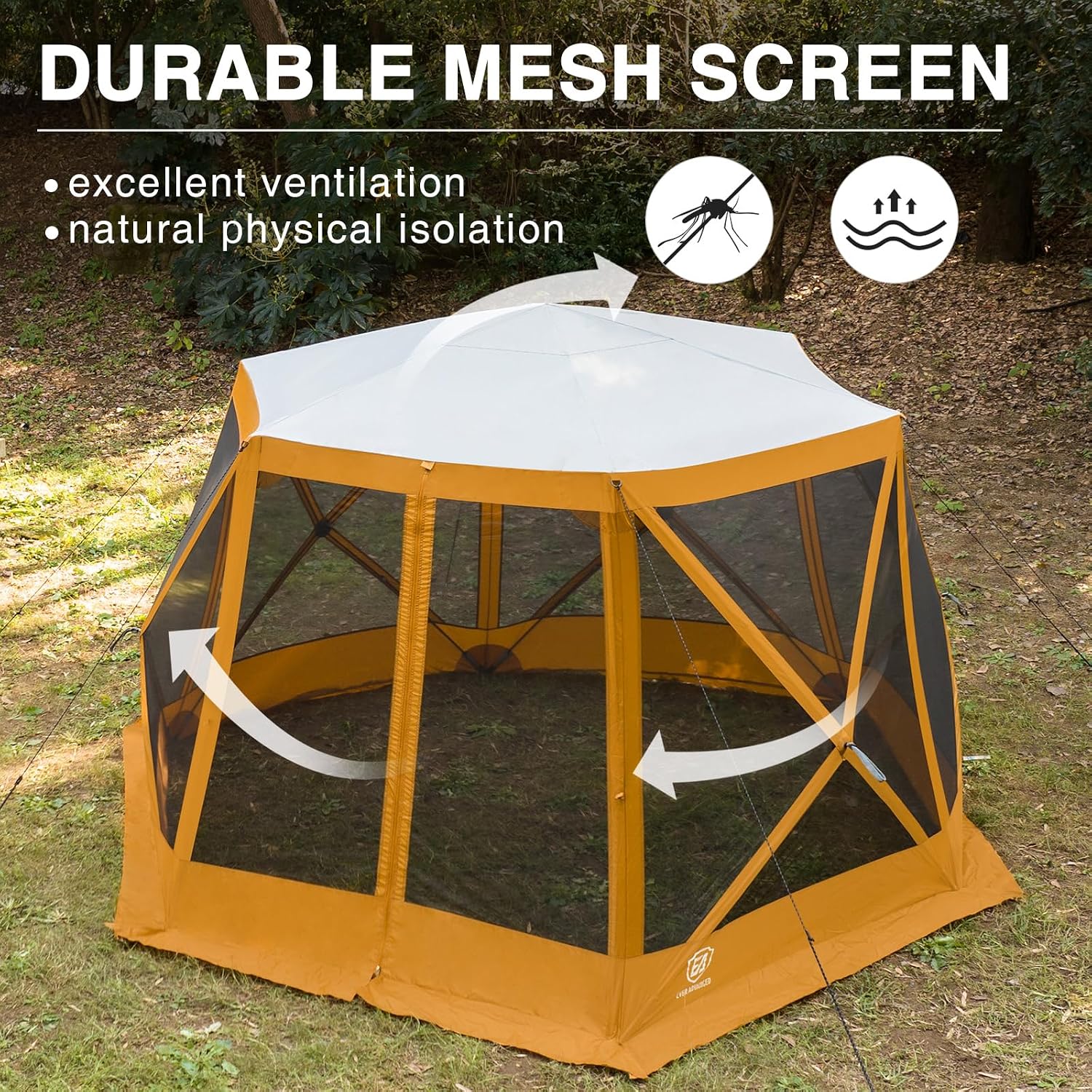 EVER ADVANCED Pop up Gazebo Tent for Backyard, 11.5 x 9.8 ft, Instant Screened Tent Screen House Canopy with Netting, Orange