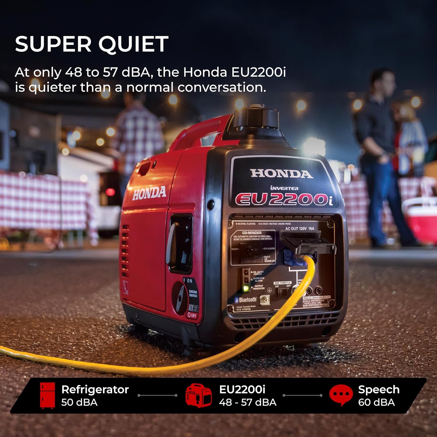 Honda EU2200i 2200 Watt Inverter Generator, Super Quiet 120V Gas Powered Portable Generator for Camping or Home Backup Power Supply, Up to 8.1 Hour Run Time (EU2200ITA)