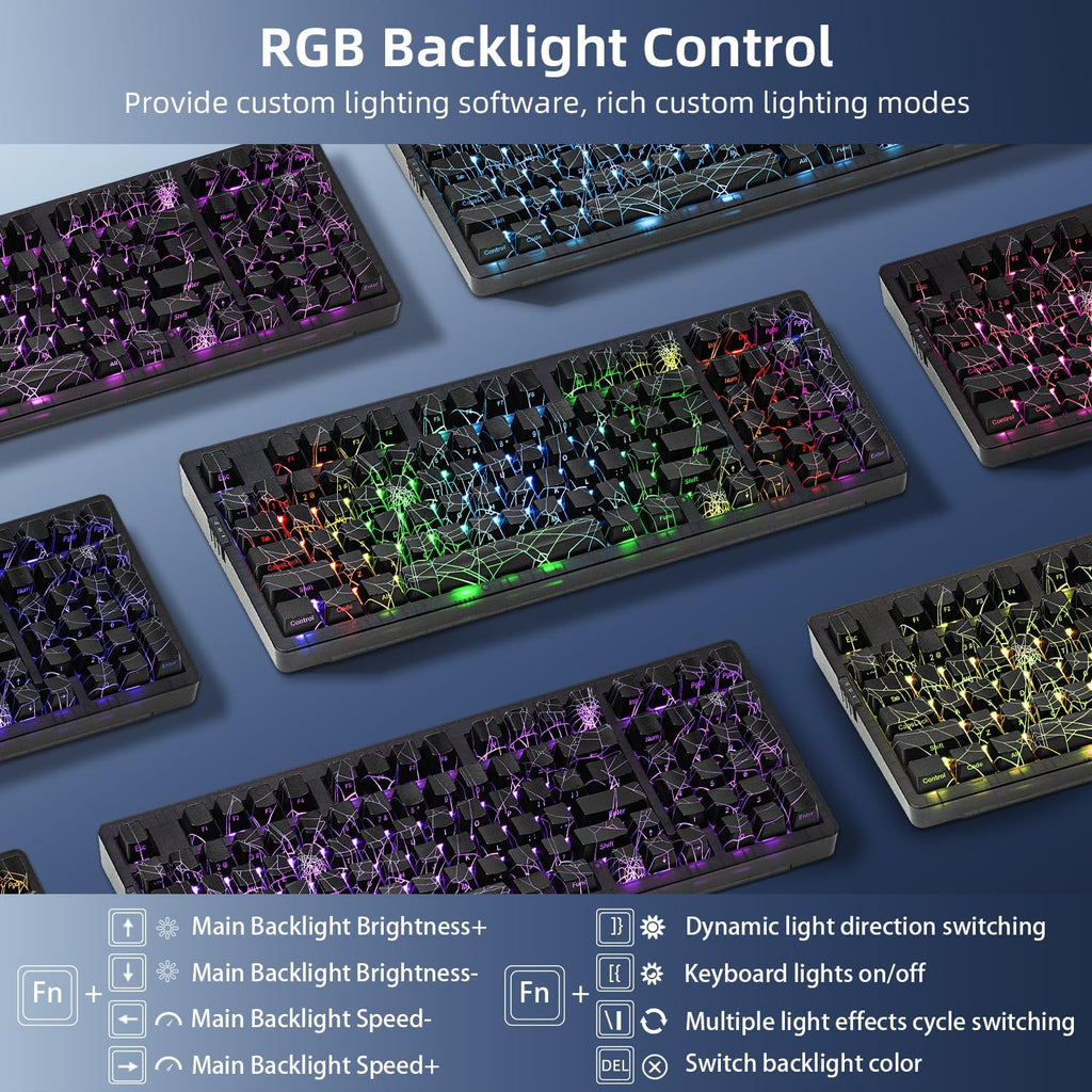 ZORNHER ZH980 Mechanical Keyboard Wireless,95% Creamy Keyboard with Number Pad,Hot-Swappable Custom Gaming Keyboard,Shine Through Spider Web PC,Loud Clicky Blue Switches
