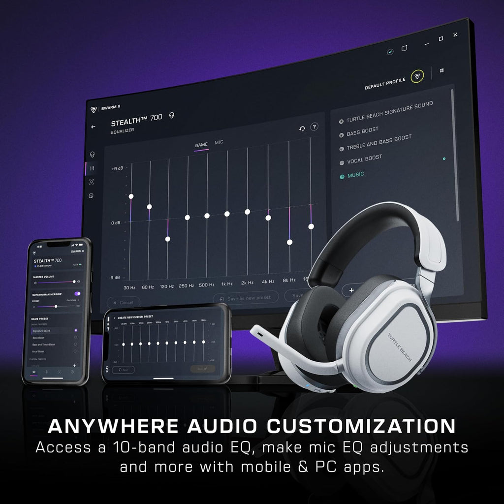 Turtle Beach Stealth 700 Wireless Multiplatform Amplified Gaming Headset for PS5, PS4, PC, Mobile – AI Noise-Cancelling Mic, Bluetooth, Rechargeable Battery, Dual Transmitters, White (Renewed)