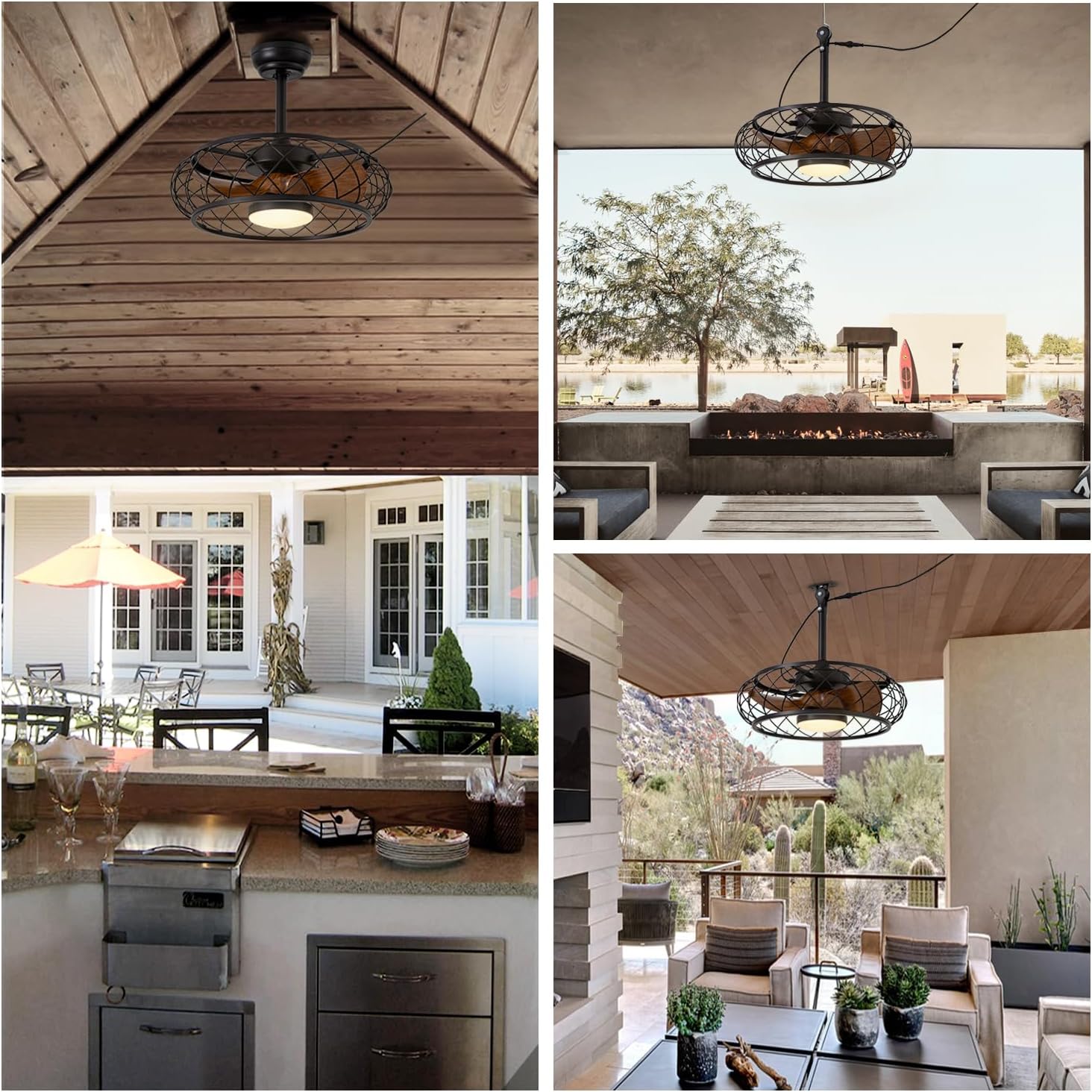 20'' Outdoor Ceiling Fans with Lights, Gazebo Fan Wet Rated Remote&APP Control, Plug in Ceiling Fan for Patios, Pergola, Ceiling Fan with Remote Control, Hanging with Hook,Black