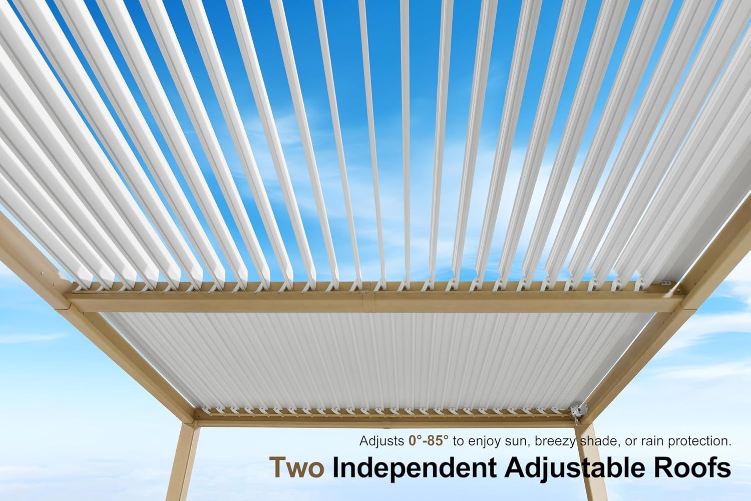 PURPLE LEAF 10' x 14' Louvered Pergola Outdoor Wood Grain Aluminum Pergola with Adjustable Roof Retractable Patio Rainproof Hardtop Gazebo for Deck Backyard Garden