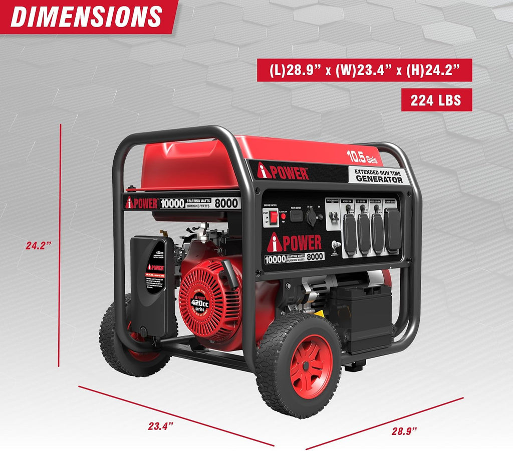 A-iPower 10000-Watt Electric Start Portable Generator, Gas Powered with 420cc OHV Engine, Heavy Duty Generators For Jobsite, Home Use, Emergency (AP10000E)
