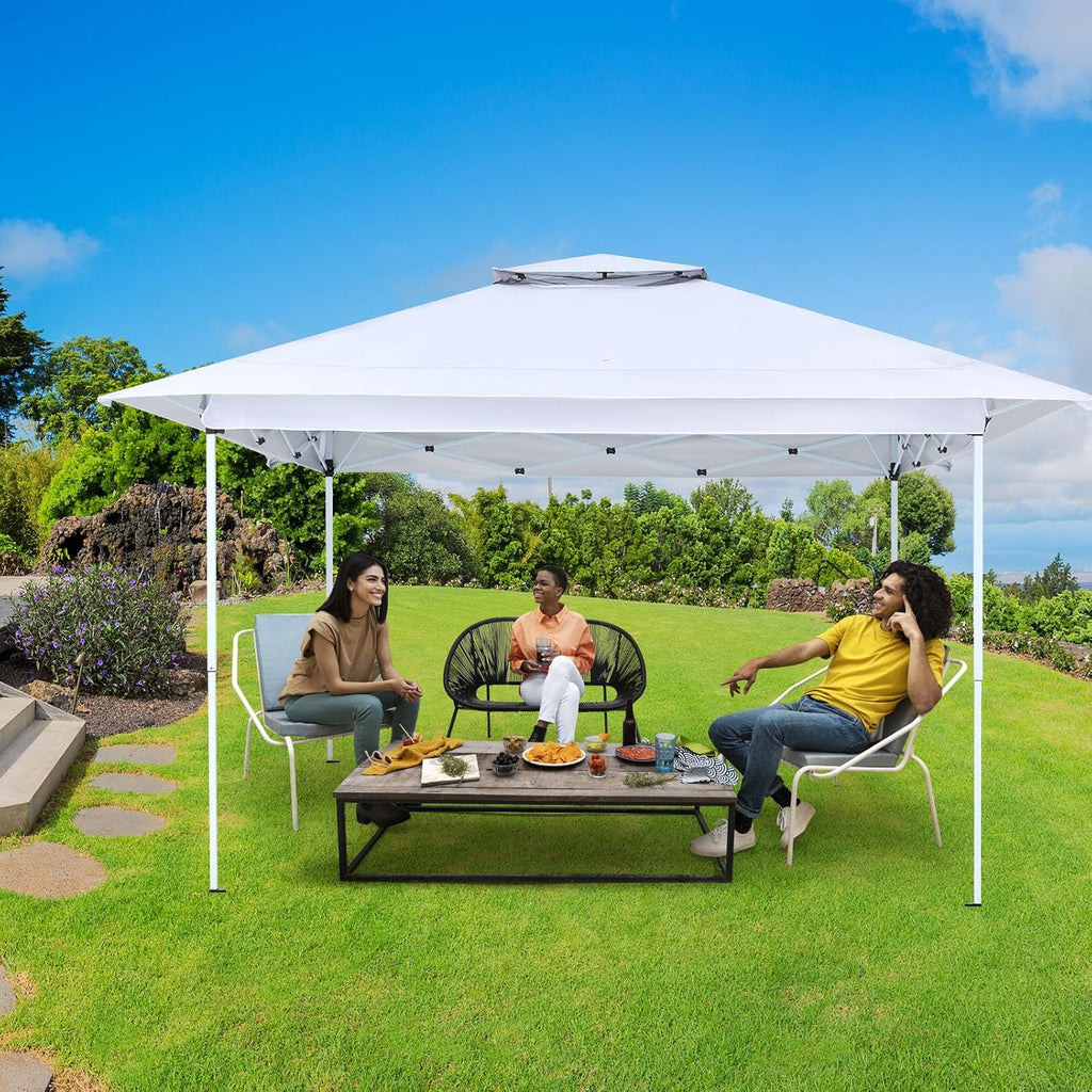 ECOTOUGE 12x12 Pop Up Gazebo, Instant Shelter Canopy Tent with Carrying Roller Bag, Gazebos on Clearance, Pop Up Tent with Waterproof and UV Resistant for Garden, Grill and Backyard (White)