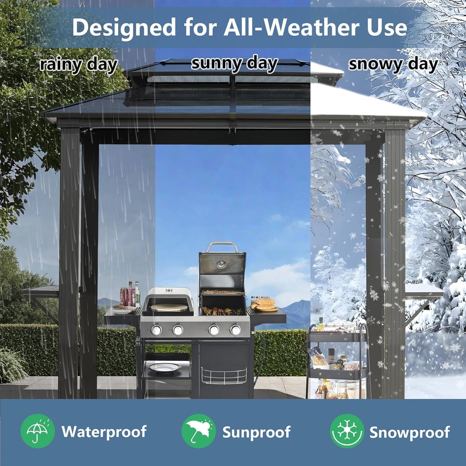 Endark 8x5FT Outdoor Grill Gazebo Comes with Two Metal Shelves and an Aluminum Frame, Protected by a Double Polycarbonate Roof, It's The Perfect Gazebo for BBQs in Any Lawn, Patio, Garden or Backyard