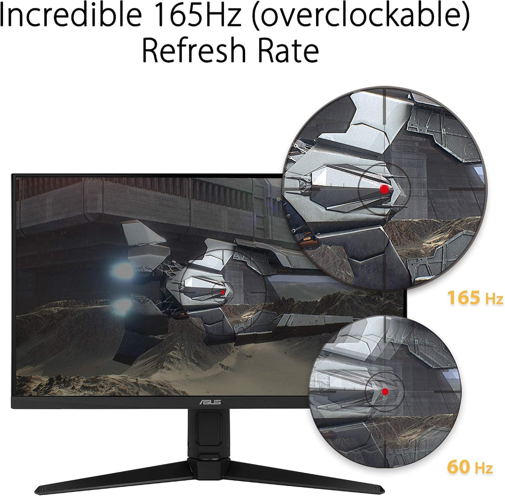 ASUS TUF Gaming 24' 1080P Monitor (VG249Q1A) - Full HD, IPS, 165Hz (Supports 144Hz), 1ms, Extreme Low Motion Blur, Speaker, FreeSync™ Premium, Shadow Boost, VESA Mountable, DisplayPort, HDMI