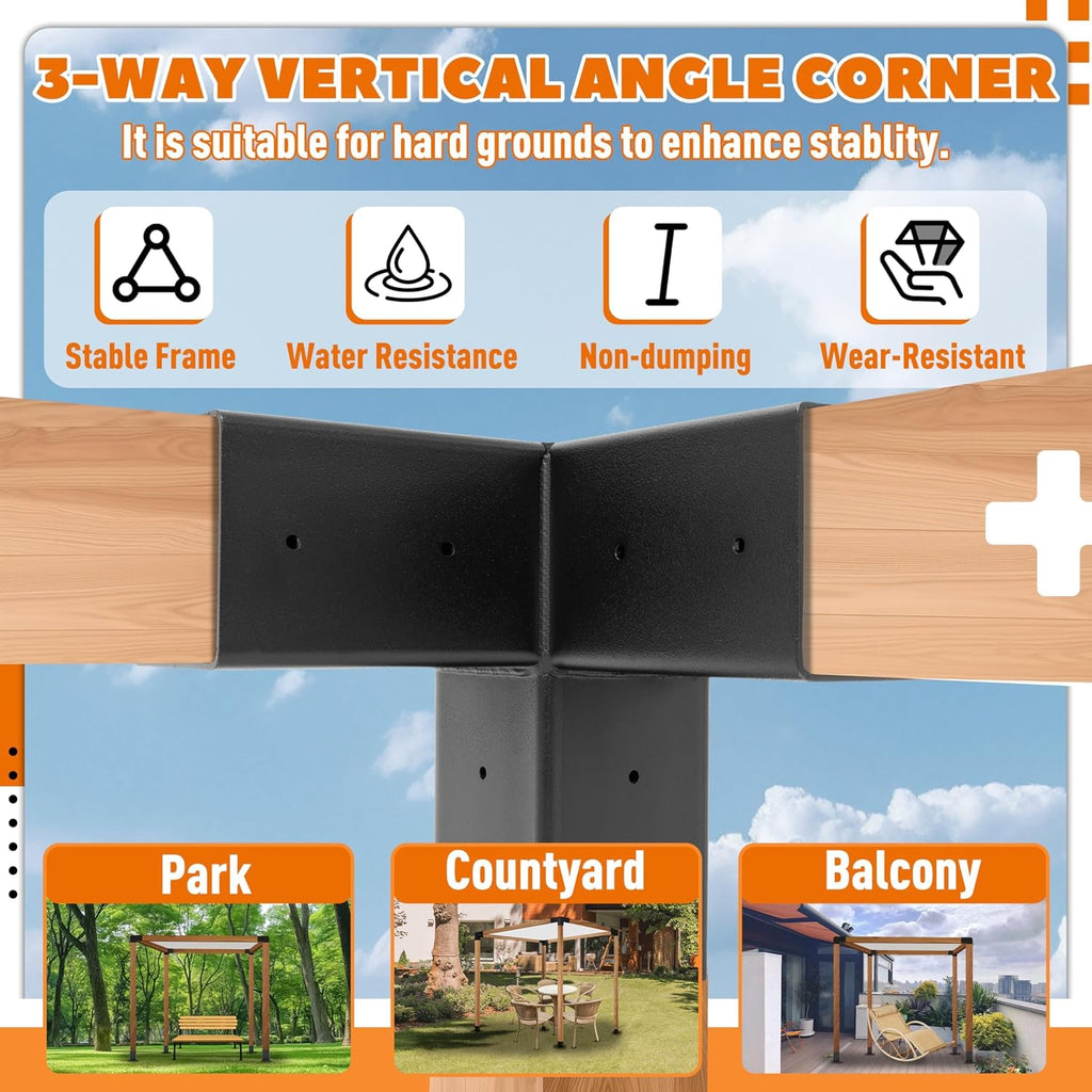Pergola Brackets Kit (Actual 3.9''x3.9'') 4x4 Woodworks Pergola Kit with 3-Way Right Angle Corner Bracket and Base Bracket DIY Elevated Wood Stand Kit for Outdoor