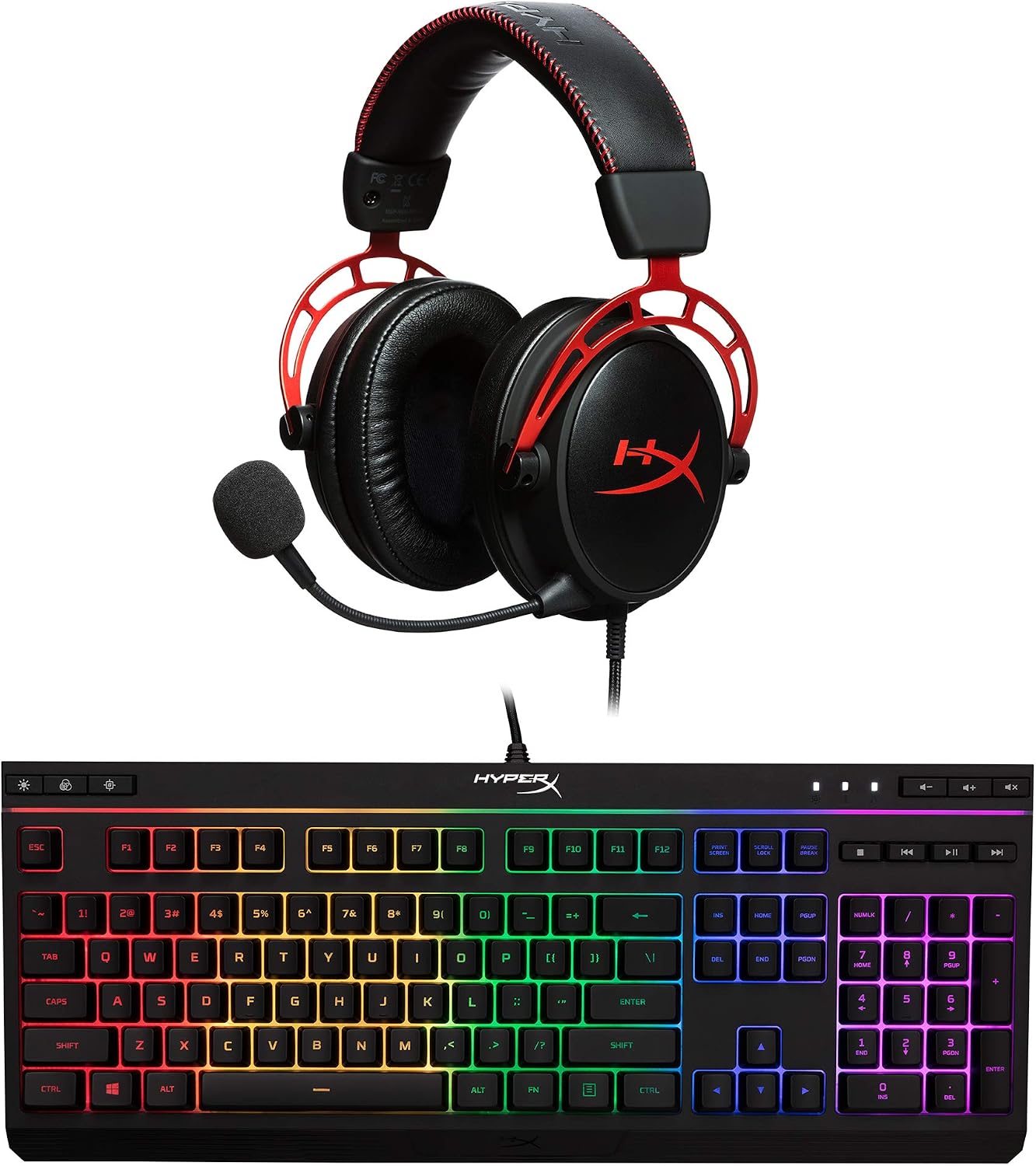 HyperX Cloud Alpha Gaming Headset - Dual Chamber Drivers - Durable Aluminum Frame - Detachable Microphone and HyperX Alloy Core RGB - Gaming Keyboard - Quiet & Responsive - 5-Zoned RGB Backlit Keys