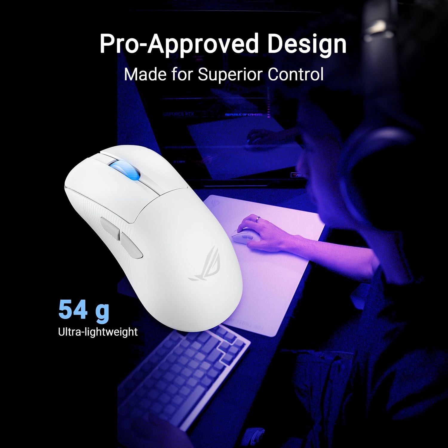 ASUS ROG Keris II Ace Wireless Gaming Mouse – Right-Handed Ergonomic, 54g, Tri-Mode Connectivity, 42K DPI, up to 107Hr Battery, PC/Mac Support - White
