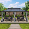 Kozyard Alexander 12' x 18' Hardtop Gazebo, Aluminum Frame with Galvanized Steel Double Roof, Outdoor Permanent Pavilion with Curtains and Netting for Patio, Backyard, Deck, Lawn(Gray)