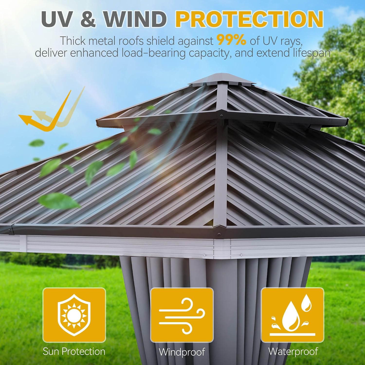 DWVO 10x10ft Hardtop Gazebo Double Roof Outdoor Galvanized Roof Aluminum Frame White Gazebo with Netting and Curtain Garden Tent for Patio, Backyard Deck