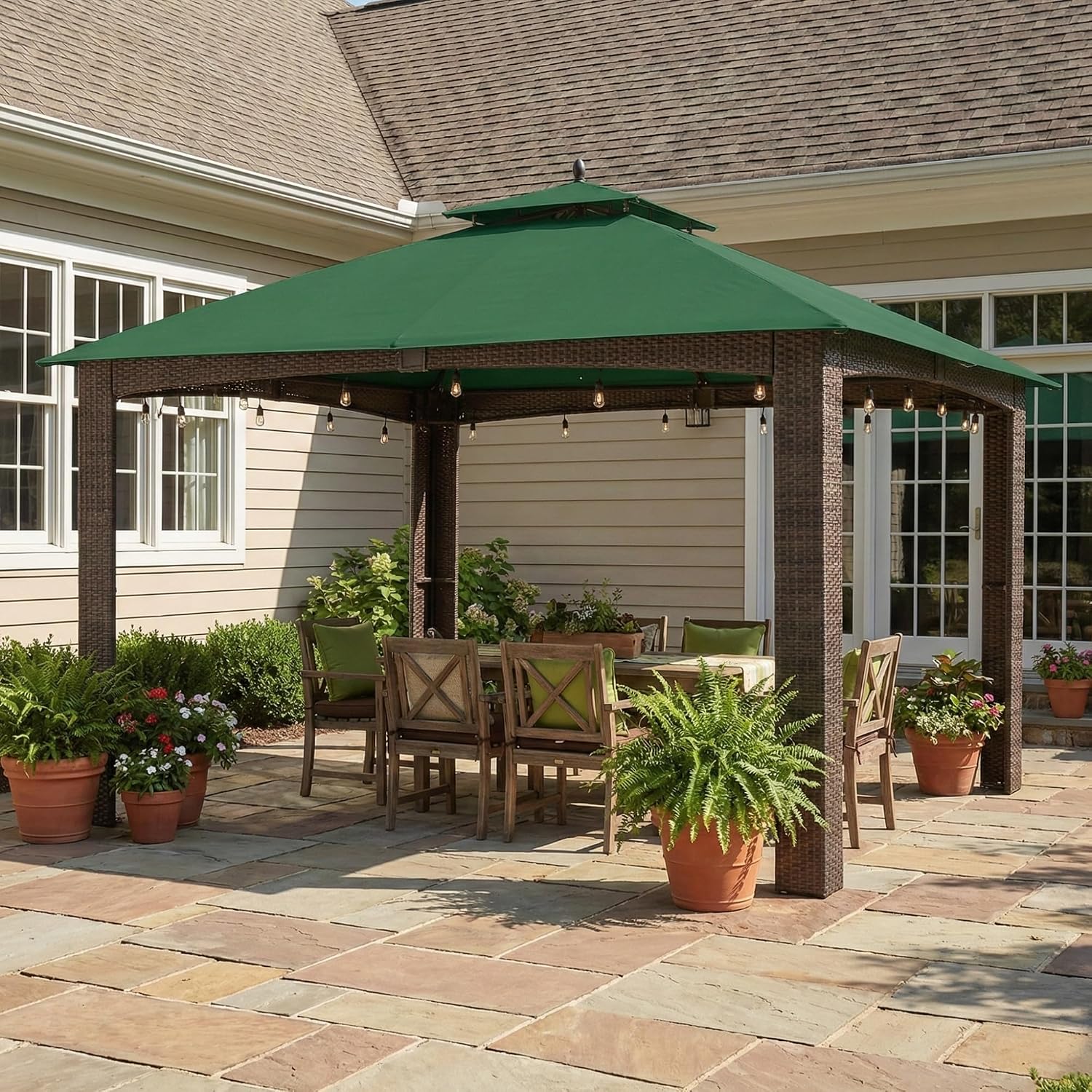Garden Winds Reinforced RipLock 350 Replacement Canopy Top Cover Compatible with Augusta 10' x 12' Gazebo Models L-GZ1190PST, A111003500 - Green