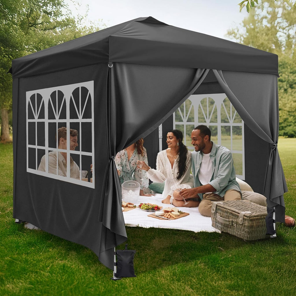 VINGLI 10x10 Pop Up Canopy Tent with 4 Sidewalls & Sandbags, Outdoor Pop Up Gazebo, Tents for Parties Easy up Canopy for Events, Parties, Camping