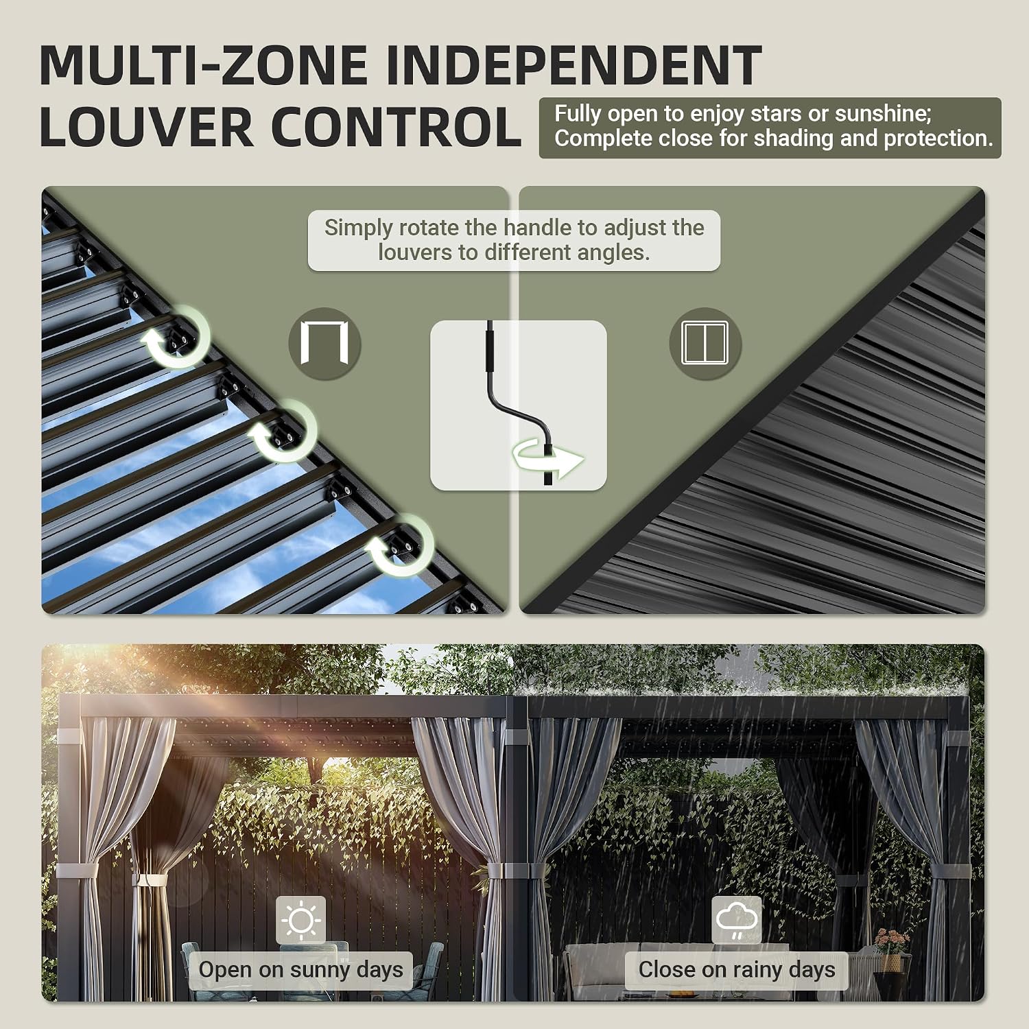 Airwire 12'x20' Louvered Pergola, Outdoor Pergola with 2 Independent Adjustable Roof and Drainage System, Aluminum Pavilion with Curtains & Netting, Hardtop Gazebo for Patio, Deck, Garden, Gray