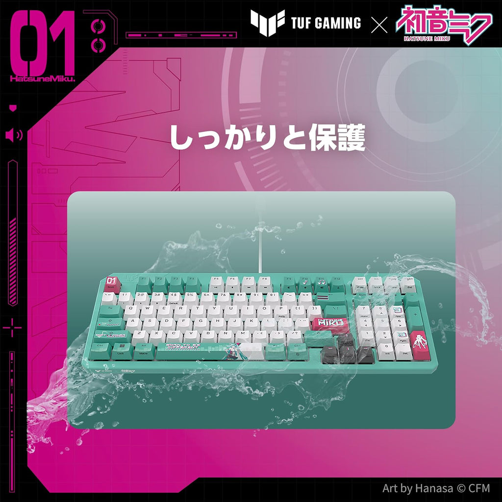 TUF Gaming x Hatsune Miku Edition/ASUS Gaming Keyboard/TUF Gaming K3 Gen II Hatsune Miku Edition / 97 Key Layout/Optical Mechanical RGB Switch/Silicone Gasket Mount/Sound Deadening Foam