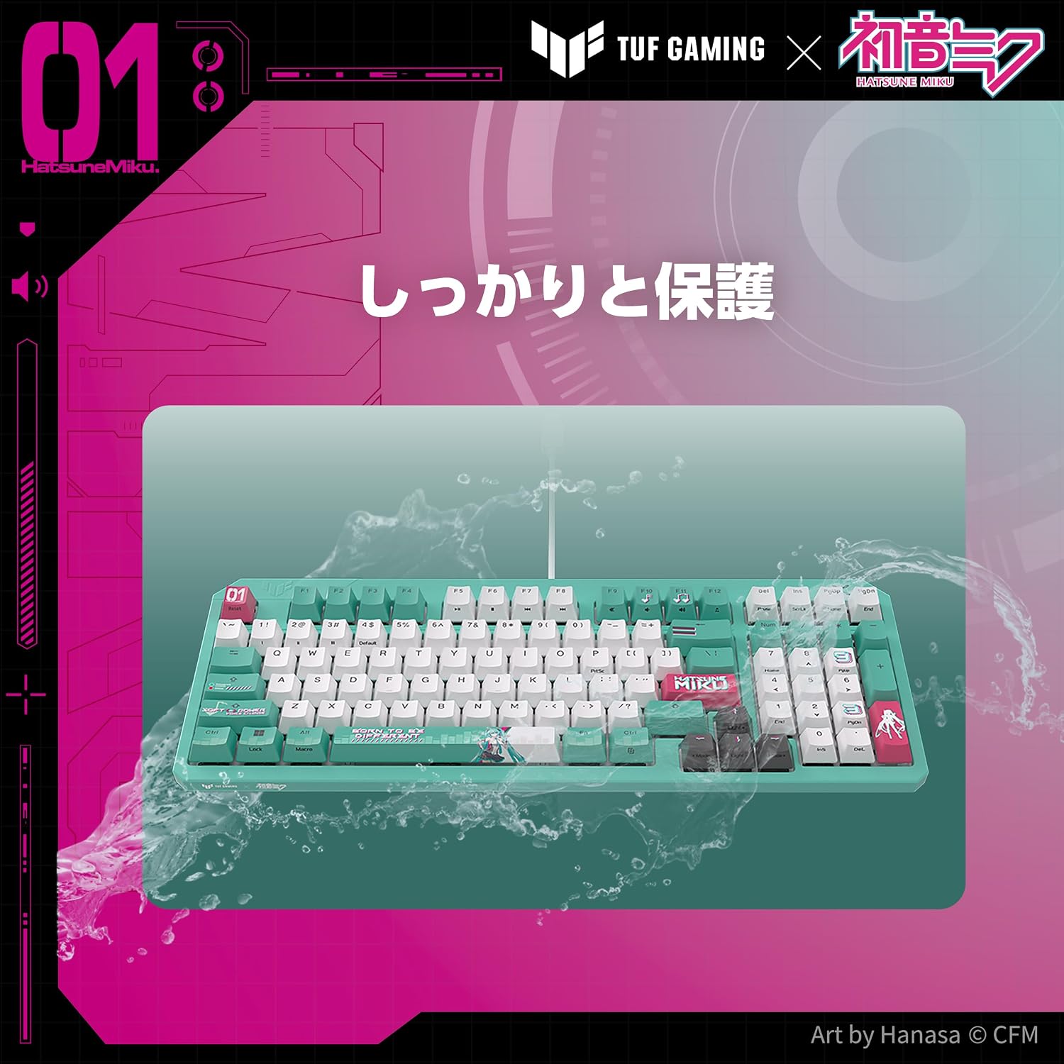TUF Gaming x Hatsune Miku Edition/ASUS Gaming Keyboard/TUF Gaming K3 Gen II Hatsune Miku Edition / 97 Key Layout/Optical Mechanical RGB Switch/Silicone Gasket Mount/Sound Deadening Foam